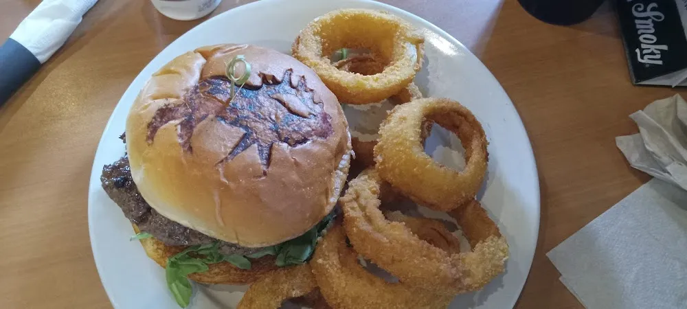 Elk Burger and Onion Rings
